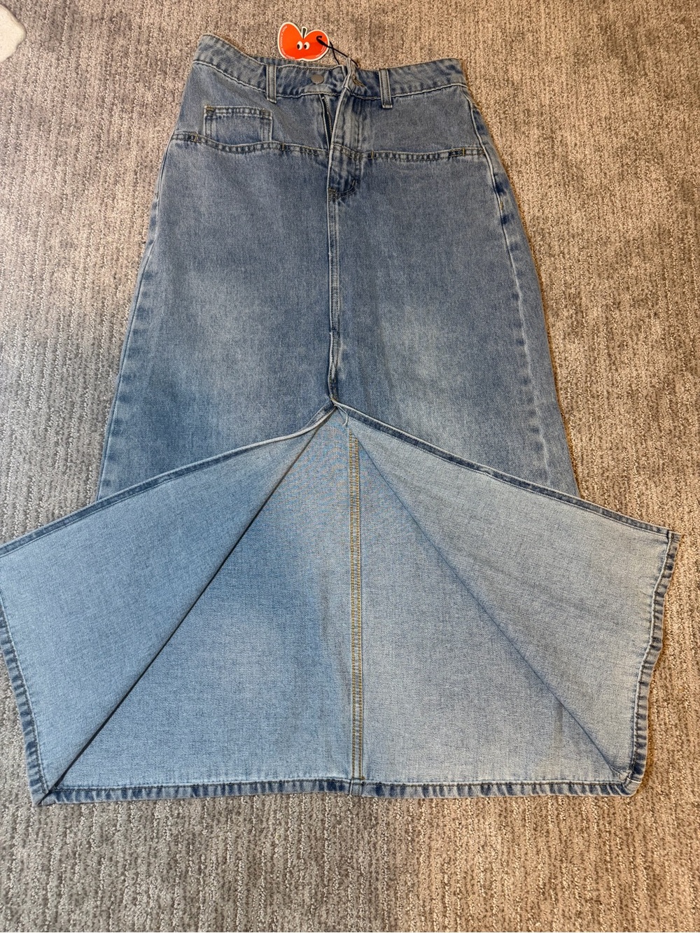 Cider Light Blue Denim Flare Maxi Skirt with Front Inset